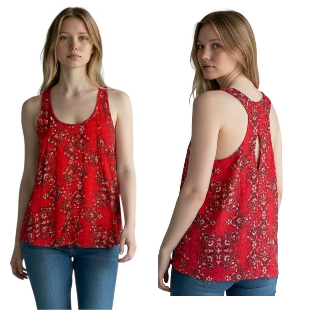 Lucky Brand Bandana Print Tank Top Size M Western Boho Country Cowgirl